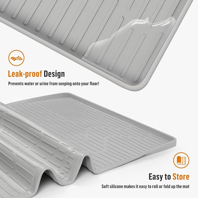 Silicone Cat Litter Box Mat 28"x 22" Extra Large Cat Rubber Mat | Cat Mat for Litter Box, Non-Slip, Waterproof Cat Litter Trapping Mat with Raised Edge, Kitty Litter Mat for Floor, Easy Clean
