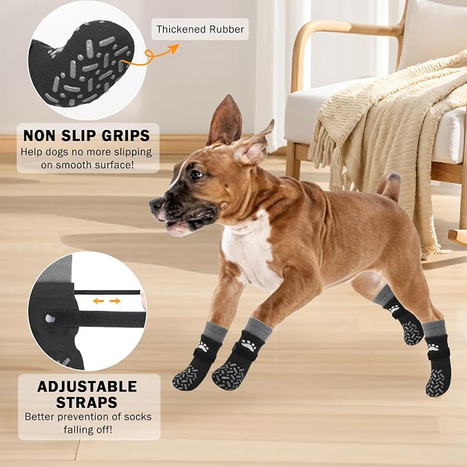 SCENEREAL Anti Slip Dog Socks to Prevent Licking Paws, Dog Shoes for Hot/Cold Pavement, Paw Protector Traction Control on Hardwood Floor, Dog Shoes Booties for Puppy Small Medium Large Senior Dogs