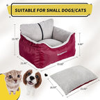 BurgeonNest Dog Car Seat for Small Dogs & Cats Under 25 lbs, Red