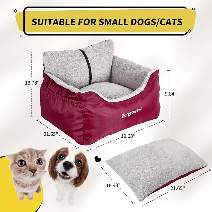 BurgeonNest Dog Car Seat for Small Dogs & Cats Under 25 lbs, Red