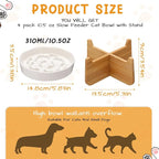 4 Set Raised Slow Feeder Cat Bowl with Stand,Flower Style,White | 5.8'' Wide, Ceramic, Elevated, Shallow Slow Eating Cat Bowl, for Dry/wet Food, Beard Friendly, Dishwasher Safe