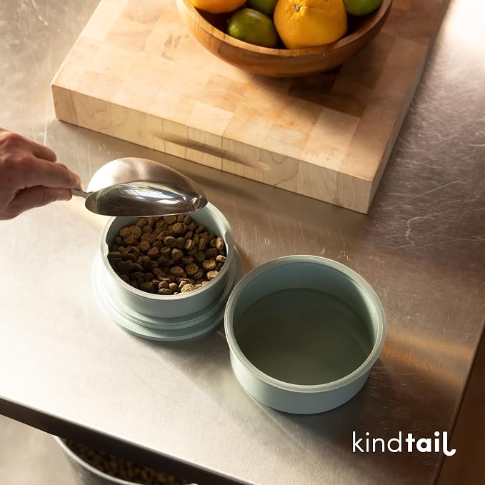 Dog Travel Bowls - Set of 2 Portable Pet Food & Water Dishes with Lid & Handle - Each Nesting Container Includes a Non-Slip Silicone Base - Microwave & Dishwasher Safe - BPA & Toxin-Free