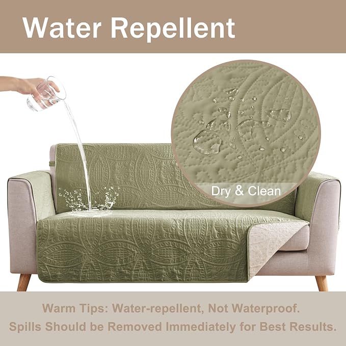 Quilted Recliner Chair Covers, Soft Lazy Boy Chair Covers, Water-Repellent Medium Recliner Covers, Pet Friendly Chair Cover for Dogs, Washable Furniture Sofa Cover (Recliner 26" Sage Green)