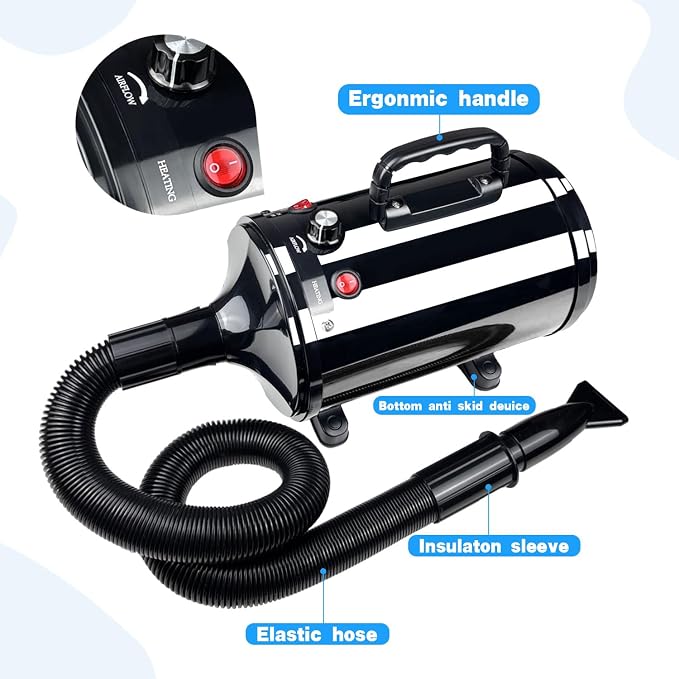 Dog Dryer,High Velocity Professional Dog Grooming Dryer | Adjustable Temperature and Speed with 4 Different Nozzles