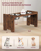 Vantic Elevated Dog Bowls, Raised Bowl Stand Adjustable Small, Rustic Brown | Particle Board Raised Feeder with 2 Stainless Steel Bowls, Adjustable Height for Small Puppies and Cats