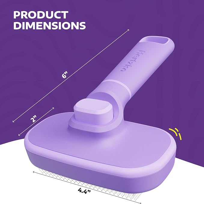Hertzko Self Cleaning Slicker Brush for Dogs and Cats - Pet Hair Brush for Shedding Long and Short Hair - Easy Clean Retractable Bristles - Cat and Dog Grooming Tool - Purple