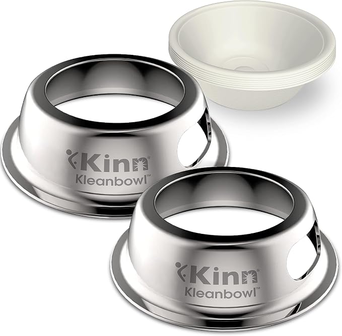 Kinn Kleanbowl Pet Bowl Stainless Steel Frame, 8 oz (Pack of 2) | Compostable Refills, Spill-Proof Stable, Disposable, No Plastic