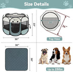 Siedihit Medium Dog Cat Playpen, Puppy Pet Playpen Indoor for Dog Crate Tent Cage Outdoor, Portable Pop Up Dogs Enclosure Kennel with Carrying Case for Dogs/Cats/Rabbits (Grey with Pad, Medium)
