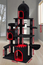 YARUOMY Gothic Castle Cat Tree, 68.9in Black Tall Cat Tower with Coffin Cat Bed, Spacious Cat Condo for Large Cats, Scratching Posts, Spider Hanging Ball,Basket,Cat Ball Track Toy
