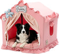 Indoor Dog House with Frame, Cute Dog Tent Bed with Cover Cave | Breathable, Washable, and Foldable House, Suitable for 36-66 Lb, Large (29"×29"×29"), Pink