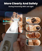 oneisall Quiet 4-in-1 Dog Grooming Kit with LED Light | Storage Bag, Clippers & Nail Grinder, Cordless, 3.7 hrs Runtime, LED Display, Safe for Paw, Nail, Face, Ears, Legs, Body