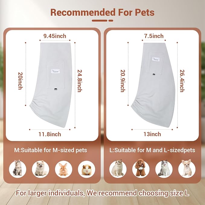 Cat Sling Carrier, Hands-Free Pet Sling for Small Dogs & Cats | Ultra-soft polar fleece, machine washable, fits 3-14 lbs, Perfect for indoor snuggling & outdoor walks, Large, Grey