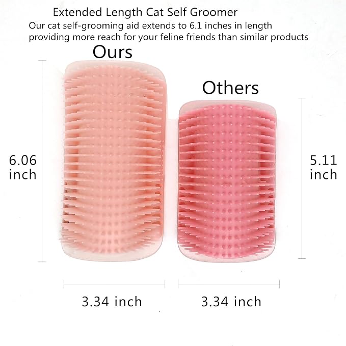 miwoowim 2 Pack 6.1" Extended Cat Self Groomer, Wall Corner Massage Brush | Mounts on walls/corners/legs with stickers or screws. Easy disassembly for cleaning. Catnip helps attract.Massage Comb