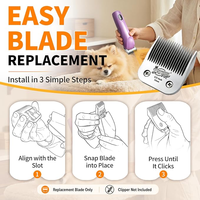 Size 3-3/4FC Detachable Pet Grooming Clipper Blade with Ceramic Cutter, 13mm 1/2 Inch Cut Length, Silver, Compatible with Andis, Oster A5, Wahl KM10, 1 Pack