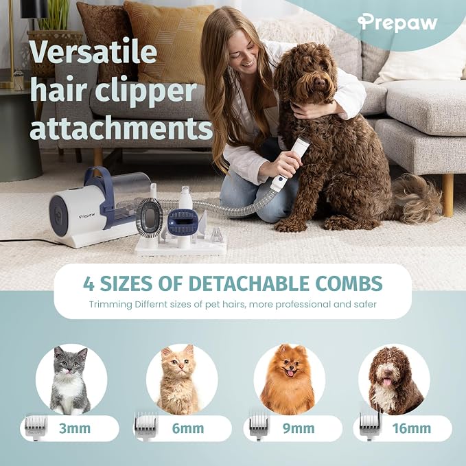 4-in-1 Pet Grooming Kit with Vacuum for Dog Shedding, 11000Pa Suction Power, Whisper Quiet, USA Design, Multi-Filtration System, 2.5L Trash Can, Auto-Protection, Low Noise, Home Grooming