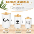 Tioncy 3 Pcs Dog Treat Container Airtight with Lids Spoon 8 x 5 & 7 x 4 & 6 x 4 Inch Dog Treat Jars for Counter with DIY Labels Pen Small Pet Food Storage Canister Cookie Snack Jars for Kitchen(White)