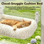 Zoratoo Extra-Thick Cushion Cat Window Perch, Foldable Cat Bed, White | Fluffy Long-pile Bolster, Machine Washable, Cordless Pet Hammock with Sturdy Metal Frame for Cats of All Breed