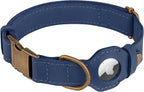 AirTag Dog Collar - Genuine Leather Dog Collar with Apple AirTag Holder and Metal Buckle - Smart GPS Tracking Pet Collars for Small Medium Large Dogs Puppy (Smoky Blue, S, 12"-15" Neck Fit)