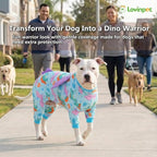 LovinPet Large Dog Pajamas, Four-Leg Stretch Onesie Bodysuit, Lightweight UV-Shielding Pajamas, Anti-Lick Calming Recovery Suit for Surgery, 3D Dino Wing Design with Soft Spikes， Blue Purple， M