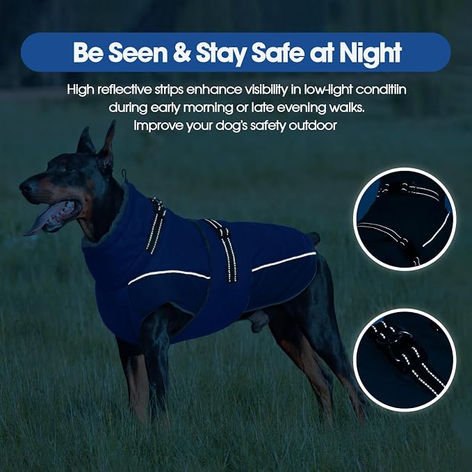 QBLEEV Warm Dog Jacket - Reflective, Adjustable Winter Coat with Turtleneck for Cold Weather, Waterproof Fleece Snowsuit for Small, Medium, Large Dogs