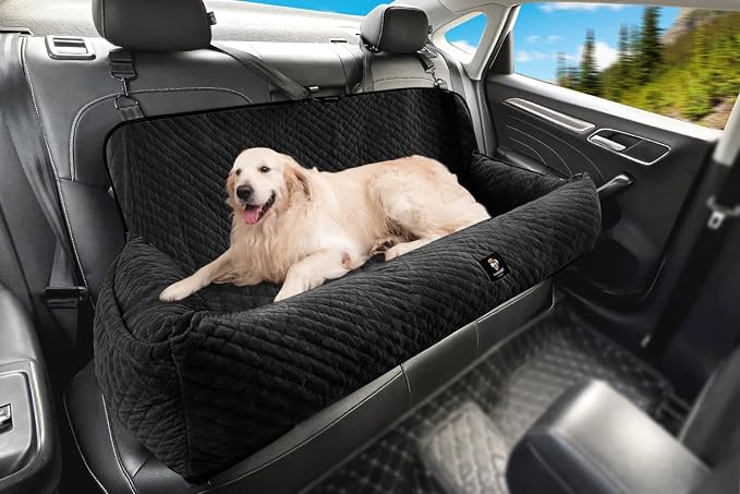 Dog Car Seat for Medium/Large Dogs Under 100 Lbs,Multi-Functional Dog Car Bed Washable Pet Travel Safety with Thick Cushion, Soft & Removable,for All Cars Back Seat (Black)