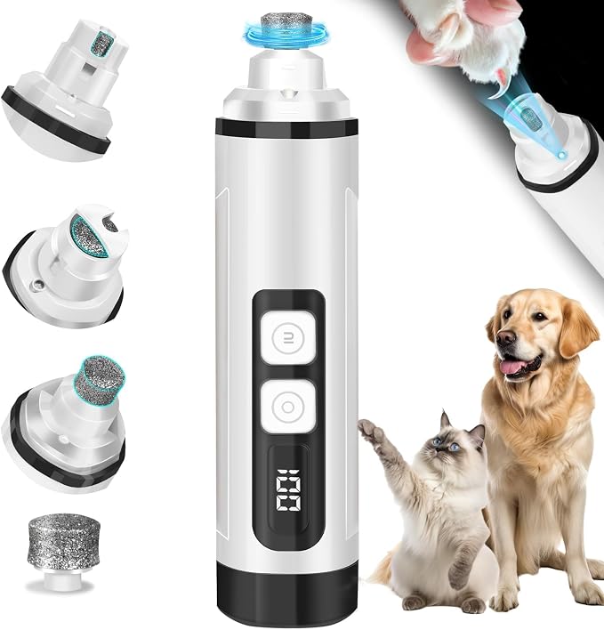 Dog Nail Trimmers Ultra Quiet Electric Pet Dog Nail Clippers Cat Nail Clipper with Led Lights Nail Grinder High Speed Nail File Electric Clippers for Grooming Small, Medium (White)