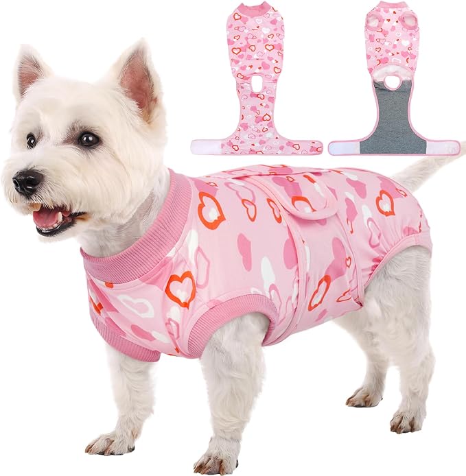 Kuoser Dog Surgery Recovery Suit, Valentine's Day Doggie Surgical Shirt for Female Male Dogs, Pet Onesies for Small Medium LargeDogs