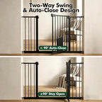 31-46“ Metal Pet Gate with Cat Door, Auto Close, Black | Pressure Mounted,Two-way swing door,Pressure mounted no drill setup,adjustable 31-46in width for indoor doorways & stairs