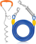 Petbobi Dog Tie Out Cable and Stake, 30ft Heavy Duty Dog Leads for Yard | 4in Shock Spring, 16in Spiral Ground Anchor, 360° No-Tangle Swivel, Chew-Proof Rustproof Wire, Up to 120 lbs, Outdoor Camping