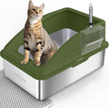 AIPERRO Stainless Steel Litter Box | XL Enclosed Cat Litter Boxes with Lid for Big Cats | High Sided, Anti-Urine Leakage | Non-Stick Bottom & Includes Litter Mat & Metal Scoop (Olive Green)
