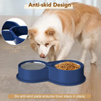 Newget 304 Stainless Steel Dog Bowl Set, 24oz Foldable Pet Dishes, Blue | Dual Food & Water Pet Bowl, Anti-Skid, Keeps Food Fresh, Easy to Install, for Small - Large Dogs/Cats - Indoor & Outdoor Use