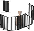 Free Standing Dog Gates with Door 36" Tall Use for Indoor Outdoor Stairs, Freestanding Dog Fence for Doorways Extra Wide, Metal Black 6 Panels