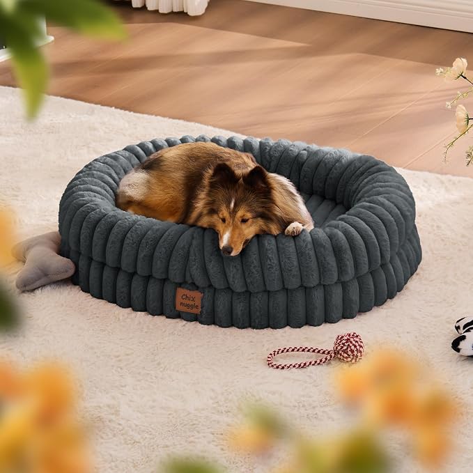 ChiXnuggle Orthopedic Dog Bed, Washable Cover, Faux Fur Bolster Pet Couch | waterproof,egg crate foam,non-slip bottom,for small medium dogs,dark grey,30*24*7,dog sofa,puppy bed