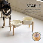 Havniva Elevated Slow Feeder Dog Bowls, Ceramic Dog Bowl Slow Feeder Set | 1.6 Cups Raised Slow Feeding Bowl for Medium Breed, 7.3” Dog Water Bowl with Wooden Stand, Puzzle Dog Slow Feeder, Non-slip
