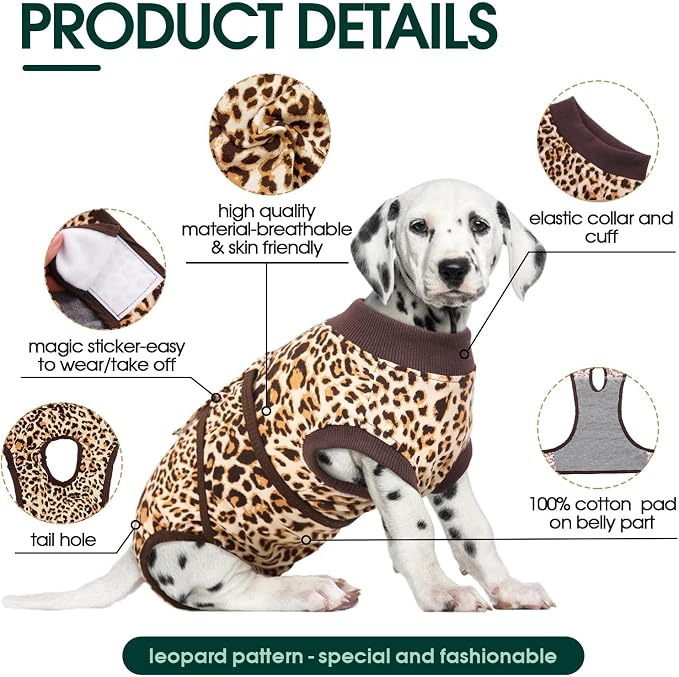 Kuoser Dog Recovery Suit Female, Soft Puppy Surgery Suit, Dog Recovery Suit After Surgery, Post-Op Onesie for Female & Male Dogs, Soft Protective Wear, BrownLeopard S