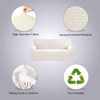 H.VERSAILTEX Stretch Couch Covers for Sofa 1 Piece Slipcovers for Couches and Sofas 3 Seater Couch Cover Feature Thick Checked Jacquard Fabric with Elastic Bottom(Large Sofa 90"-100" Wide, Ivory)