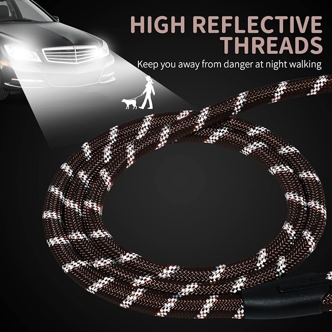 Long Dog Leash for Training 30Ft-Reflective Nylon Rope with Swivel Hook-Recall Agility Lead for Large Small Medium Dogs Outside Walking Hiking-Brown Diam 1/2"