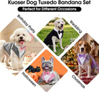Kuoser Dog Tuxedo Dog Suit and Bandana Set, Dogs Tuxedo Wedding Party Suit, Doggy Prince Bow Tie Shirt Formal Pet Wedding Attire for Large Medium and Small Dogs Golden Retriever Samo Bulldogs | Formal Dog Outfit with Detachable Bowtie Collar for Weddin...