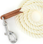 Mile High Life Dog Leash Braided Cotton Rope with Leather-Reinforced Ends | Rust-proof 360° swivel clasp, Heavy-duty for medium/large breeds. Great for weddings, daily walks (4 FT, 1/2", White)