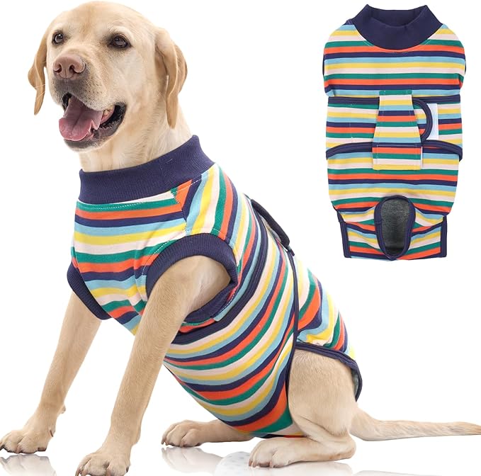 FUAMEY Dog Surgery Recovery Suit, Surgical Suit for Dogs Onesie for Surgery | Cone Alternative after Surgery, Abdominal Wound Protector, Onesie for Dogs after Surgery Spay Neuter, Dark Blue Stripes XXL