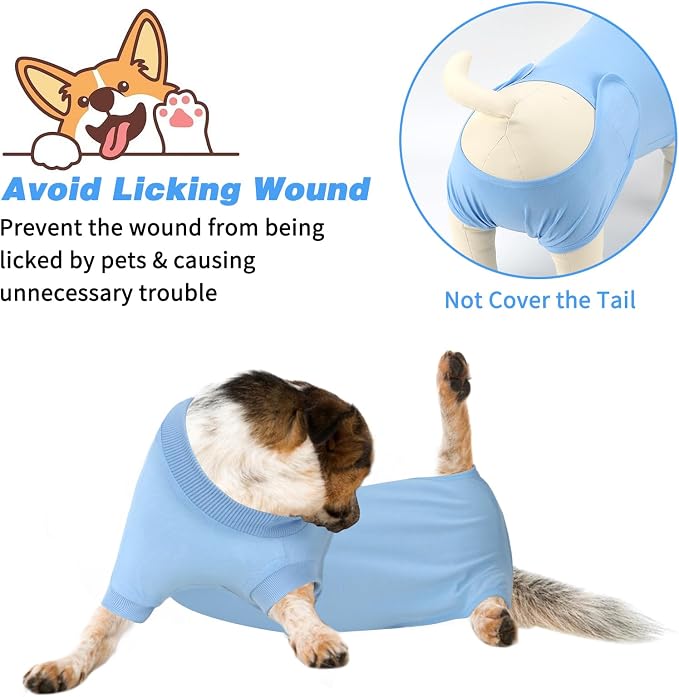2 Packs Breathable Cotton Dog Recovery Suit for After Neuter Spay Abdominal Wounds Protector, Professional Anti-Licking Onesies for Male Female Pets Surgery Bandages, M Black Blue Pure