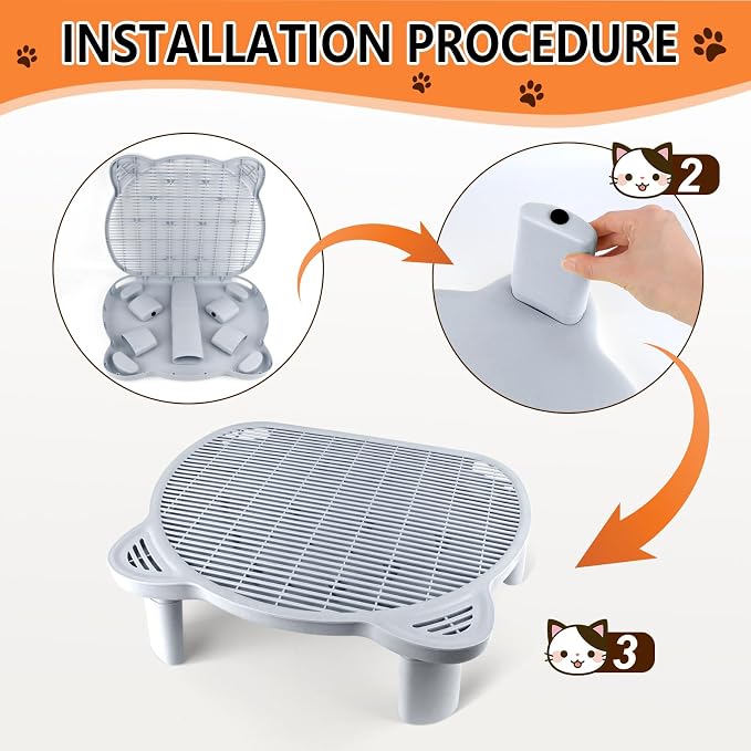 Litter Box Step Adjustable Cat Step with Filter Function, Light Grey | Elevated Double Layer Litter Box Ramp for Kitten & Old Cats, Easy Cleaning Litter Box Step Stool for Automatic Cat Litter Box