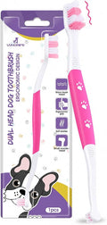Dog Toothbrush, Dual-Head, for Medium-Large Dogs,Pink | Soft Bristles for Gentle Cleaning ,60° Curved Bristles for Better Coverage ,Comfortable for Sensitive Gums