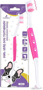 Dog Toothbrush, Dual-Head, for Medium-Large Dogs,Pink | Soft Bristles for Gentle Cleaning ,60° Curved Bristles for Better Coverage ,Comfortable for Sensitive Gums