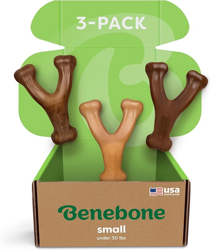 Benebone 3-Pack Wishbone Dog Chew Toy for Aggressive Chewers, Small