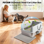 Stainless Steel Litter Box, Extra Large Cat Litter Box for Big Cats | High Sided, Anti-Urine Leakage, Easy Clean, Odor-Free, Non-Sticky, Includes Scoop & Mat