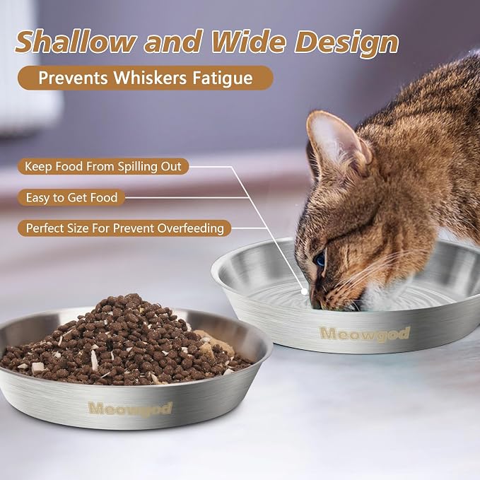Cat Bowls,6.7" Extra Wide Stainless Steel Cat Food Bowls Whisker Friendly Water Dishes Plates for Cats and Small Dogs Good for Wet and Dry Food(2pack)