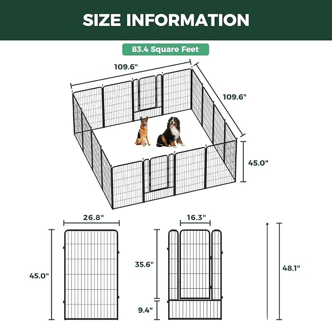 FXW Rollick Dog Playpen Wall Connection Set for Indoor and Yard, 45 Inch 16 Panels for Large Dogs with 4 Fence-to-Wall Anchors, Black | Patented