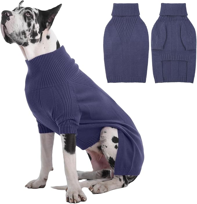 IECOii Great Dane Sweater,5XL Extra Large Sweater for Giant Breed Dogs in Winter,Turtleneck Cold Weather Knit Clothes,Machine Washable,Elastic Pullover for Saint Bernard,Mastiff (Blue,XXXXXL)