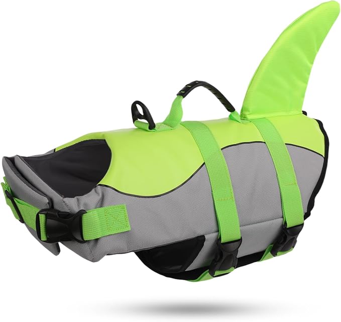 ASENKU Dog Life Jacket - Pet Safety Vest for Swimming & Boating, Shark Life Jacket with Floatation, Dog Lifesavers Swimsuits for Small Medium Large Dogs (Green, S)
